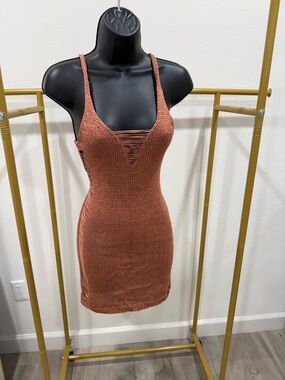 Knit Crochet Swim Cover Up Dress bodycon mini XS/S
